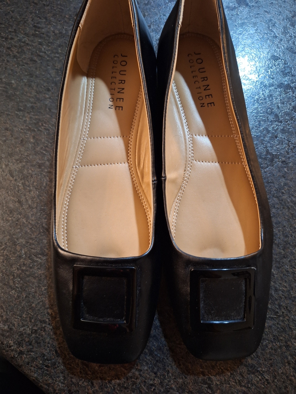 Journee Collection Black Square Buckle Ballet Flats